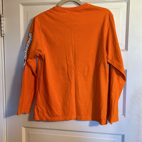 Halloween 🎃 long sleeve orange T shirt with skulls on front & arms - Picture 3 of 5